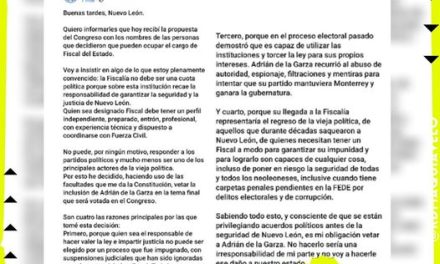 VETA SAMUEL GARCÍA DE LA TERNA PARA LA FISCALÍA A ADRIÁN DE LA GARZA