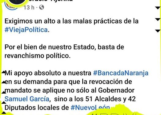 HORACIO TIJERINA EXIGUE QUE REVOCACION DE MANDATO TAMBIÉN SE APLIQUE A ALCALDES Y DIPUTADOS LOCALES