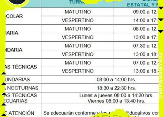 A PARTIR DEL MARTES SE IMPLEMENTARÁ EL HORARIO DE INVIERNO EN KINDER, PRIMARIA Y SECUNDARIA