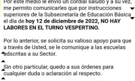 POR INSTRUCCIONES DE LA SUBSECRETARÍA DE EDUCACIÓN, SE DA LA TARDE LIBRE EN PREESCOLARES, PRIMARIAS Y SECUNDARIAS