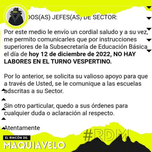 POR INSTRUCCIONES DE LA SUBSECRETARÍA DE EDUCACIÓN, SE DA LA TARDE LIBRE EN PREESCOLARES, PRIMARIAS Y SECUNDARIAS