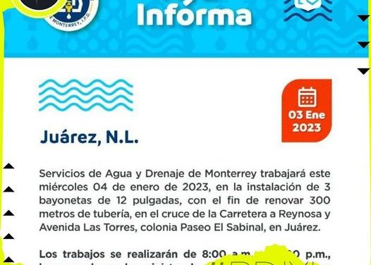 TRABAJOS DE MANTENIMIENTO DE AGUA Y DRENAJE OCASIONARÁN CORTES DE AGUA EN JUÁREZ