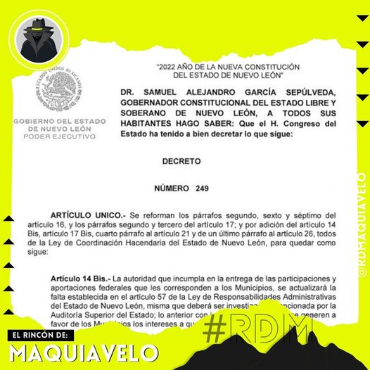 PUBLICAN EN EL PERIÓDICO OFICIAL DEL ESTADO, DECRETOS QUE IMPIDEN RETENER RECURSOS MUNICIPALES