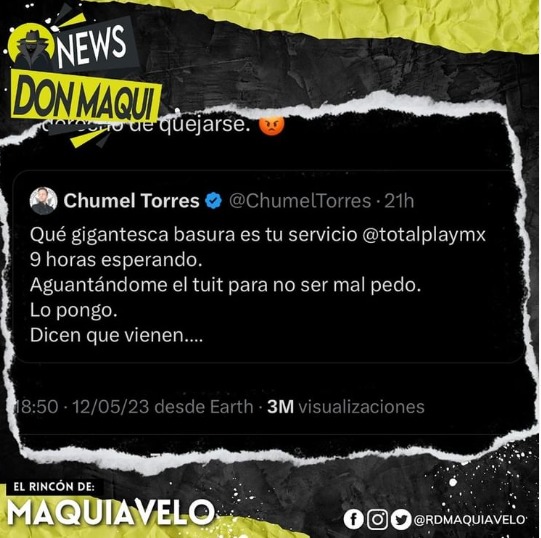 MOLESTIA DE CHUMEL TORRES PROVOCA EL DESPIDO DE EMPLEADO EN TOTAL PLAY