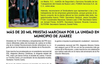 MÁS DE 20 MIL PRIISTAS MARCHAN POR LA UNIDAD EN MUNICIPIO DE JUÁREZ