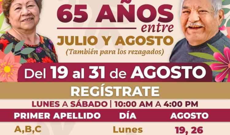 LOS REGISTROS PARA LA PENSIÓN BIENESTAR DE ADULTOS MAYORES SE LLEVARÁN A CABO DEL 19 AL 31 DE AGOSTO