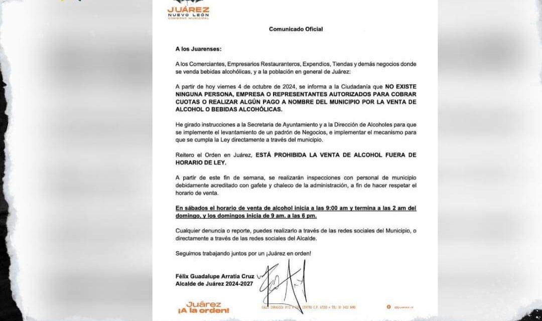 FÉLIX ARRATIA ASEGURÓ QUE NO EXISTE AUTORIZACIÓN PARA COBRAR CUOTAS POR VENTA DE ALCOHOL EN JUÁREZ