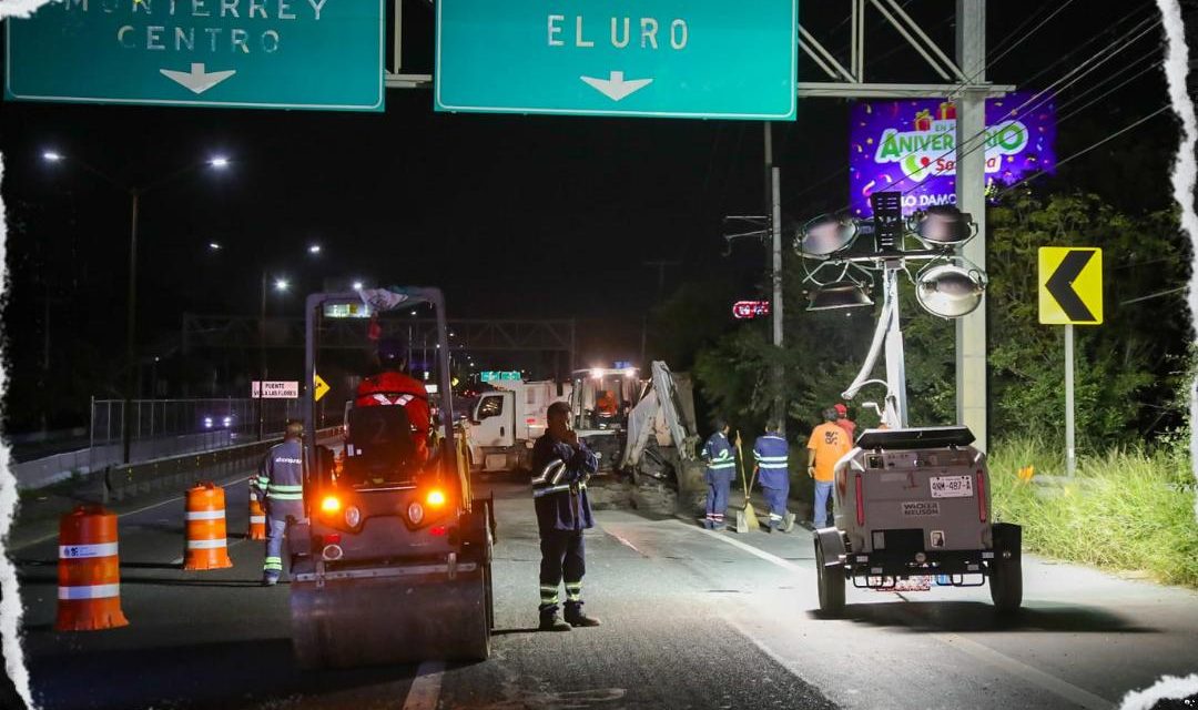 EL ALCALDE ADRIÁN DE LA GARZA REALIZA BACHEO EN TRAMO DE LA CARRETERA NACIONAL EN MONTERREY