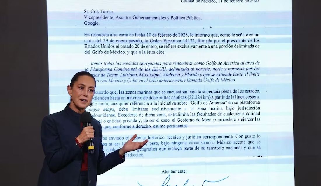 CLAUDIA SHEINBAUM CRITICA A GOOGLE POR CAMBIO DE NOMBRE EN EL GOLFO DE MÉXICO