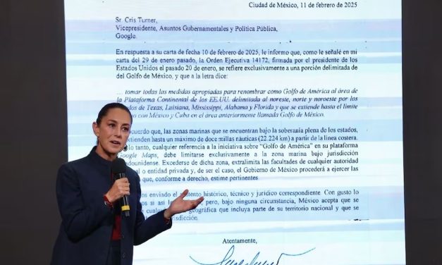 CLAUDIA SHEINBAUM CRITICA A GOOGLE POR CAMBIO DE NOMBRE EN EL GOLFO DE MÉXICO