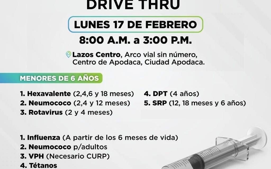 MUNICIPIO DE APODACA REALIZARÁ CAMPAÑA DE VACUNACIÓN DRIVE THRU PARA MENORES DE SEIS AÑOS