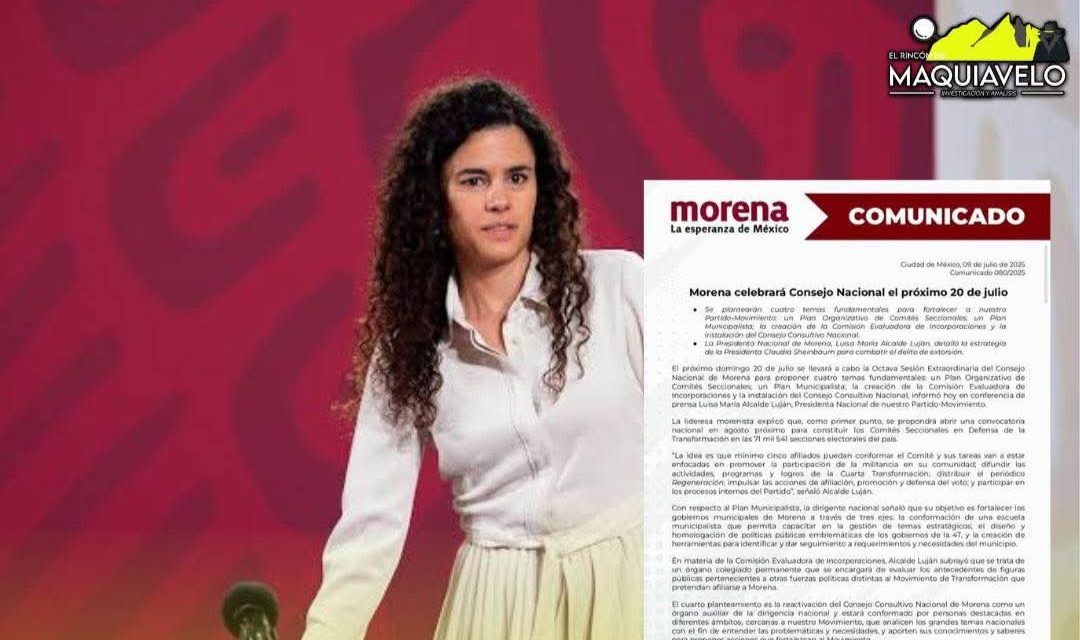 LUISA MARÍA ALCALDE CONVOCA A CONSEJO NACIONAL DE MORENA Y PRESENTA CUATRO PROPUESTAS ESTRATÉGICAS