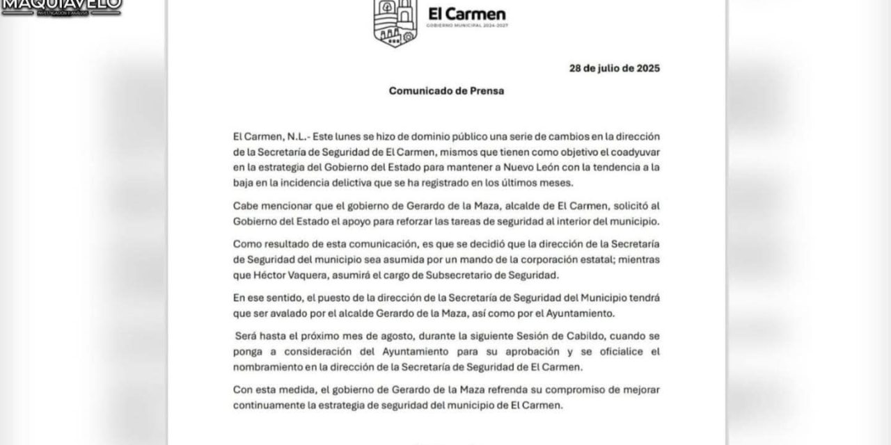 GERARDO DE LA MAZA REFUERZA SEGURIDAD EN EL CARMEN CON APOYO ESTATAL