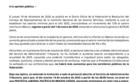 TRABAJADORES DEL SAT ANUNCIAN HOY PARO NACIONAL PARA EXIGIR AUMENTO SALARIAL