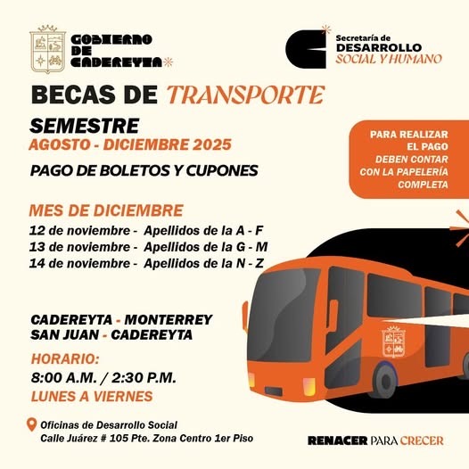 GOBIERNO DE CADEREYTA ENTREGA BECAS DE TRANSPORTE A FAMILIAS JIMENENSES