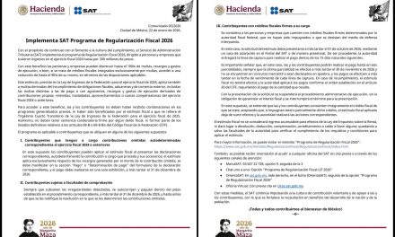 SAT ACTIVA PROGRAMA DE REGULARIZACIÓN FISCAL 2026 PARA CONTRIBUYENTES