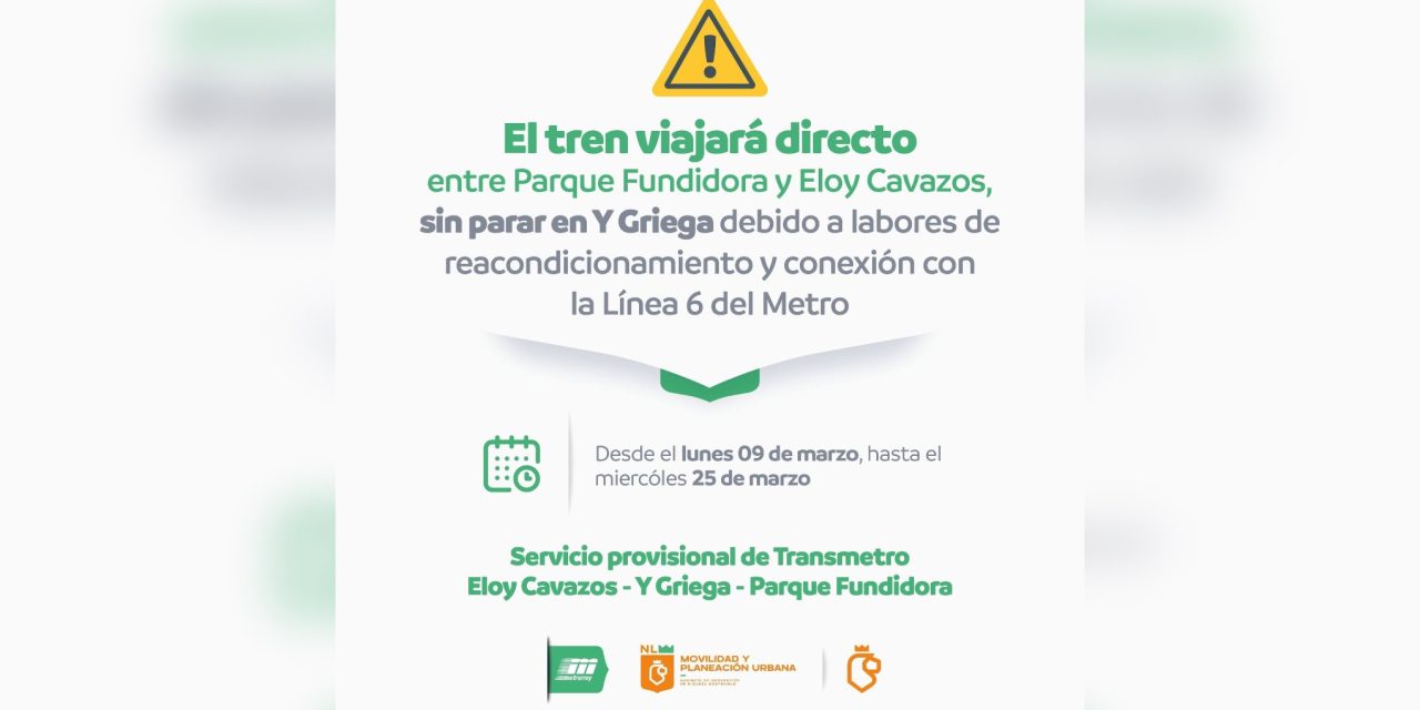 SUSPENDERÁN SERVICIO EN ESTACIÓN Y GRIEGA POR OBRAS DE LA LÍNEA 6 DEL METRO