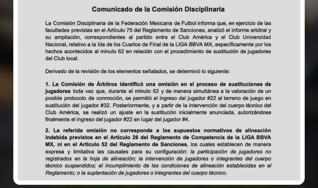 VOLVIERON A ELEGIR EL SILENCIO SOBRE EL PRECEDENTE; FMF VUELVE A FAVORECER AL AMÉRICA Y SOLO APLICA MULTA
