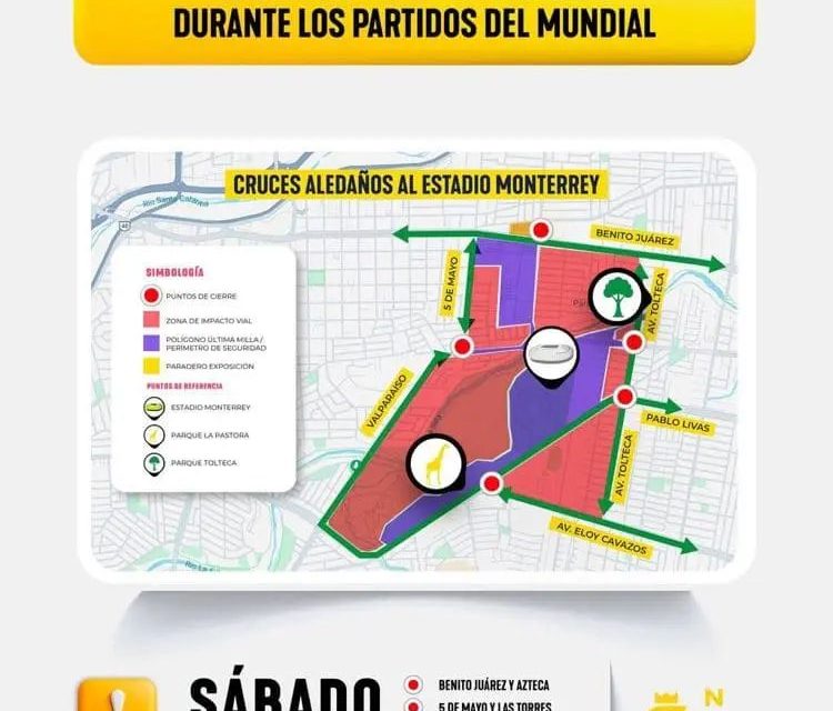 ANUNCIAN CIERRES VIALES EN GUADALUPE POR OPERATIVO ESPECIAL DEL PARTIDO 1000 DEL MUNDIAL 2026