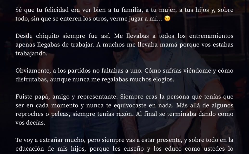LEO MESSI DESPIDE A SU PADRE CON EMOTIVO MENSAJE