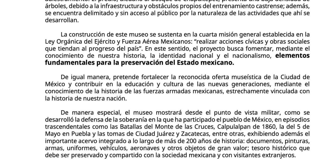 SEDENA DESCARTA CONSTRUIR MUSEO MILITAR EN EL BOSQUE DE CHAPULTEPEC