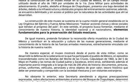 SEDENA DESCARTA CONSTRUIR MUSEO MILITAR EN EL BOSQUE DE CHAPULTEPEC