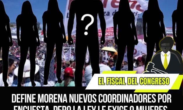 DEFINE MORENA NUEVOS COORDINADORES POR ENCUESTA, PERO LA LEY LE EXIGE 9 MUJERES, ¿QUÉ PASA CON EL QUE GANE Y AUN ASÍ SE QUEDE FUERA?