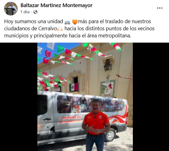 BALTAZAR MARTÍNEZ FORTALECE LA MOVILIDAD DE CERRALVO CON NUEVA UNIDAD DE TRANSPORTE