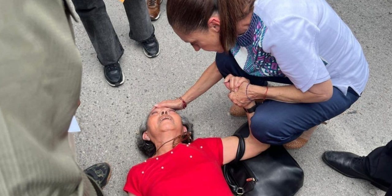 CLAUDIA SHEINBAUM BRINDA AUXILIO A MUJER QUE SUFRIÓ UN DESMAYO EN SAN LUIS
